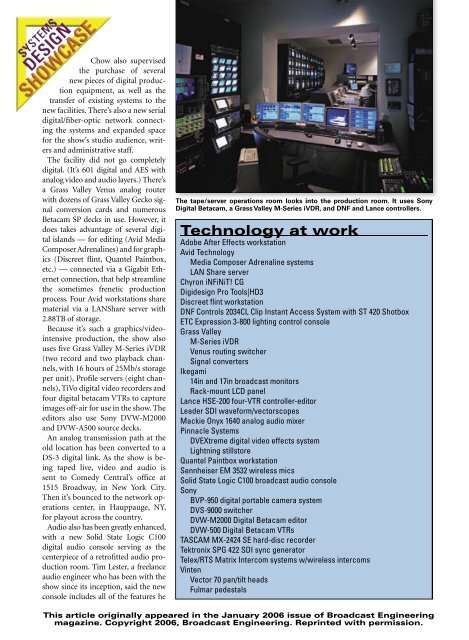 Broadcast Engineering Magazine - January 2006 - Solid State Logic