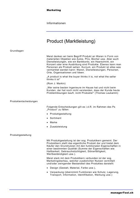 Product (Marktleistung) - managerTool