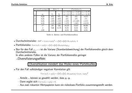 Materialien zur Vorlesung ”Portfolio-Selektion” - Burkhard Erke