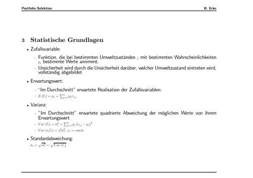 Materialien zur Vorlesung ”Portfolio-Selektion” - Burkhard Erke