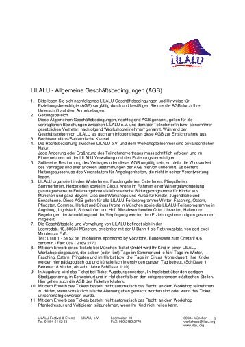 LILALU - Allgemeine Geschäftsbedingungen (AGB) - LILALU.org