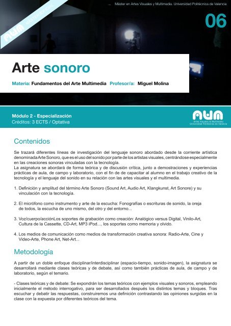 Arte Sonoro Máster En Artes Visuales Y Multimedia Universidad