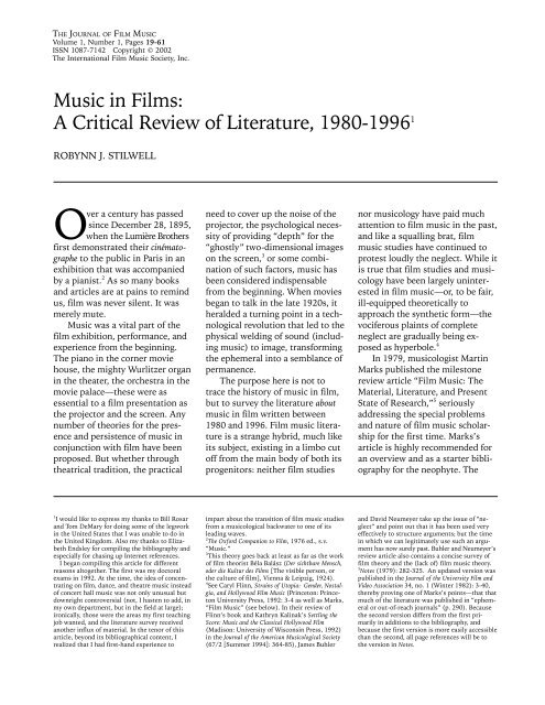 Music in Films: A Critical Review of Literature - California State ...