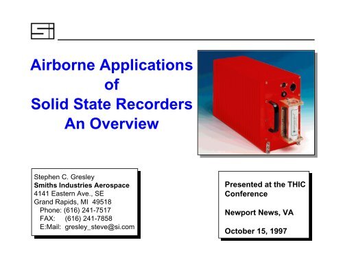 Airborne Applications of Solid State Recorders An Overview - THIC