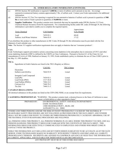 MSDS FOR SONNENSCHEIN A600 DRYFIT BATTERY