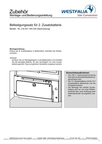 Befestigungssatz für 2. Zusatzbatterie - VW Westfalia T4 Info Site