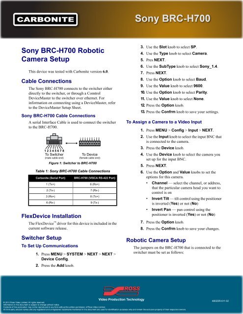 Sony BRC-H700 Robotic Camera Setup - Ross Video