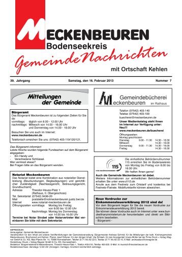 Gemeinde-Nachrichten Meckenbeuren, Nr. 7 vom 16.02.2013