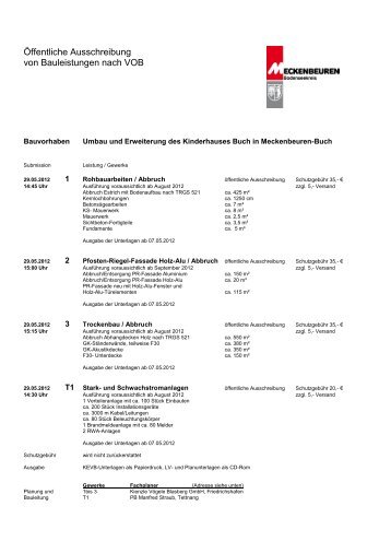 Öffentliche Ausschreibung nach VOB - Meckenbeuren