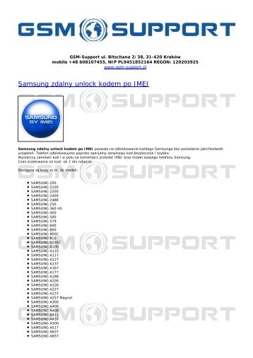 Samsung zdalny unlock kodem po IMEI - GSM-Support