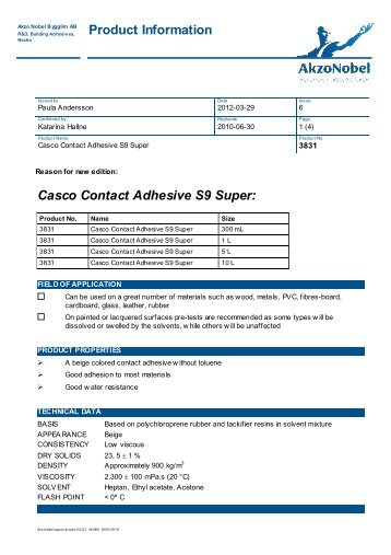 Product Information Casco Contact Adhesive S9 Super: