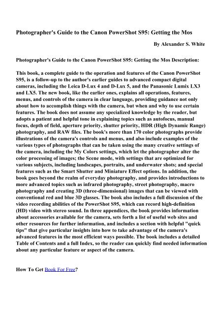 Photographer's Guide to the Canon PowerShot S95 - PDF eBooks ...