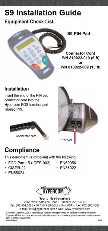 Hypercom S9 PIN Pad Installation Guide