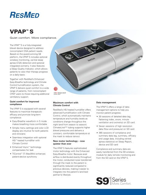 S9 Vpap S Fact Sheet Resmed