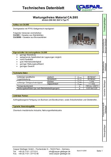 Wartungsfreie Gleitfolie CA.S95 - Caspar Gleitlager GmbH.