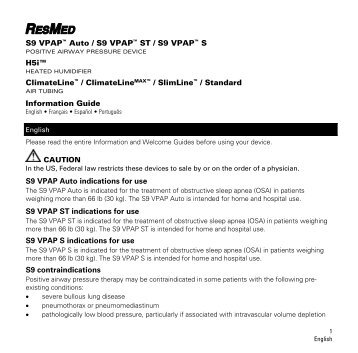 S9 VPAP™ Auto / S9 VPAP™ ST / S9 VPAP™ S H5i ... - ResMed