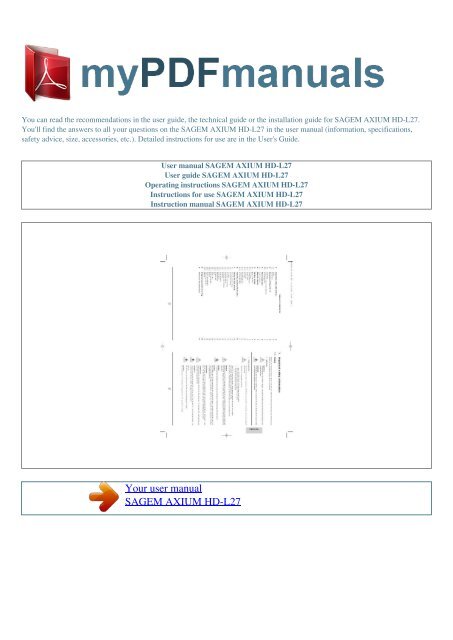 User Manual Sagem Axium Hd L27 My Pdf Manuals