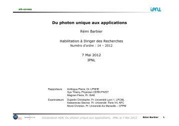 Du photon unique aux applications - IPNL