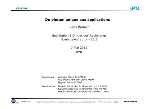 Du photon unique aux applications - IPNL