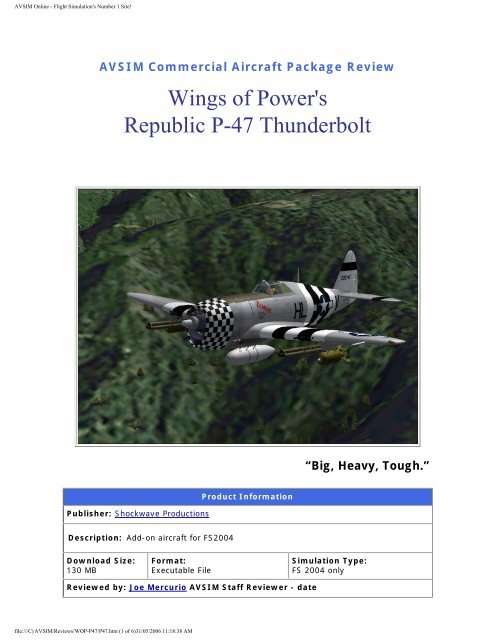 Republic P-47 Thunderbolt - AVSIM Online