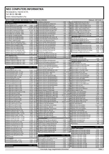 Akciós alkatrész árlista - neo computers informatika