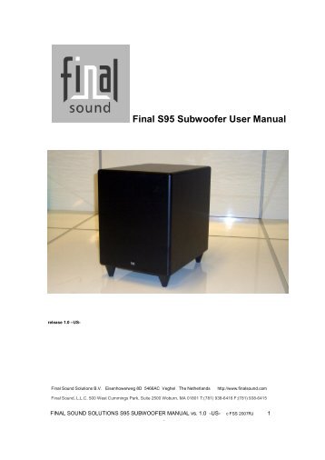 Final s95 subwoofer user manual - outlaw audio