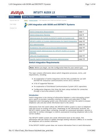 INTUITY AUDIX LX R1 LAN Integrations with S8300 - Avaya Support