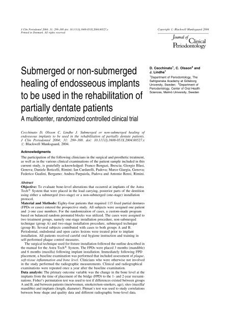 Submerged or non-submerged healing of endosseous implants to ...