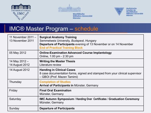 IMC Master Program - International Medical College IMC