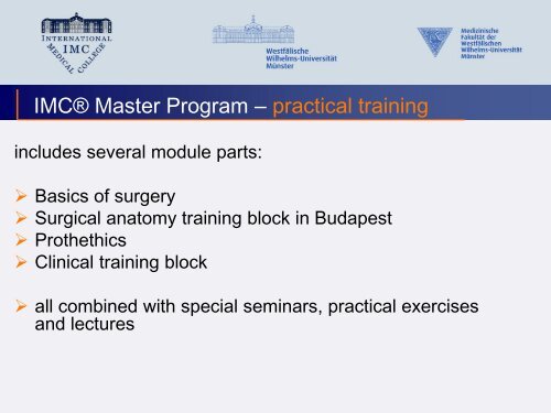 IMC Master Program - International Medical College IMC