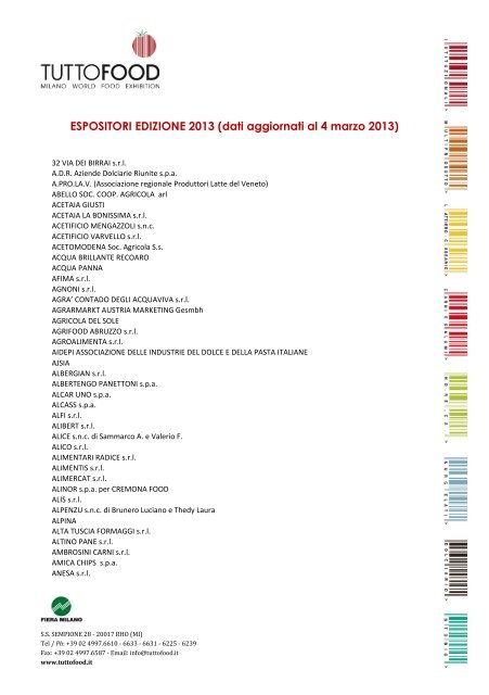 ESPOSITORI 2013 ita al 22 Febbraio - Tuttofood