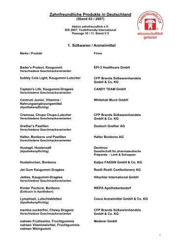 Produktliste ausdrucken - Aktion zahnfreundlich e.V.