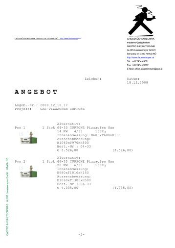 A N G E B O T - Gastro & Kühltechnik Alois Laussermayer GmbH