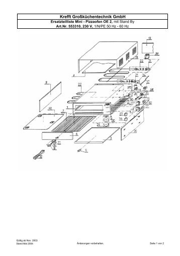 ersatzteilliste mini-pizzaofen oe 2 an 553310 mit stand by