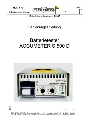 Batterietester ACCUMETER S 500 D - ELEKTRON Bremen GmbH