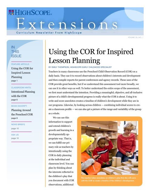 Using the COR for Inspired Lesson Planning - HighScope