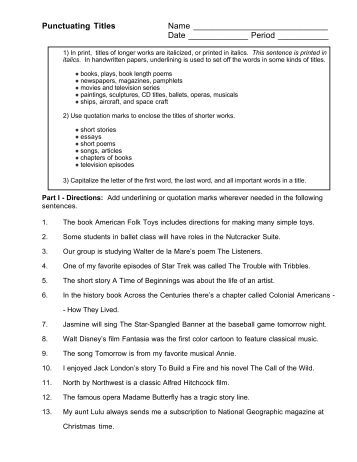 Printables Punctuating Titles Worksheet mrshatzi com magazines punctuating titles