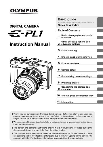 E-PL1 Instruction Manual (English) (7.05 MB) - Olympus America