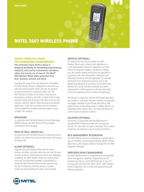 Mitel 5607 Wireless Phone Data Sheet (PDF)