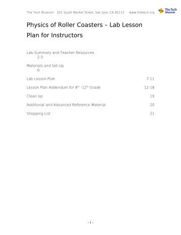 Physics of Roller Coasters Lab Lesson Plan - The Tech Museum of ...