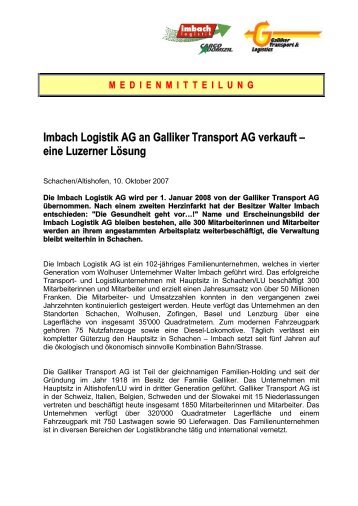 Imbach Logistik AG an Galliker Transport AG verkauft – eine ...