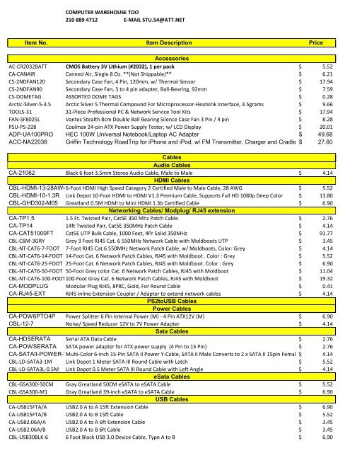 Price list - Computer Warehouse Too