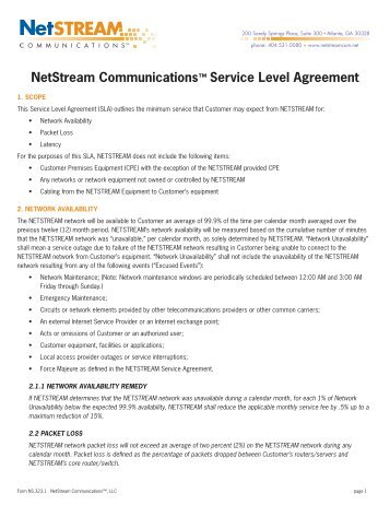 Service Level Agreement (SLA) - NetStream Communications, LLC