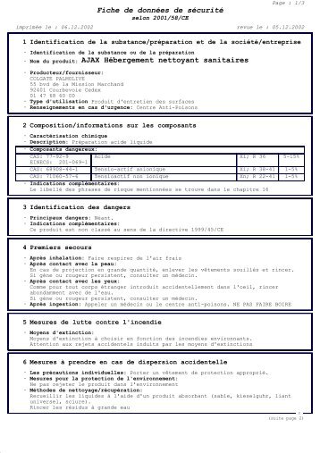 Fiche de données de sécurité · Nom du produit: AJAX Hébergement ...