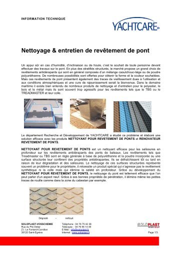 Nettoyage & entretien de revêtement de pont - Soloplast-Vosschemie