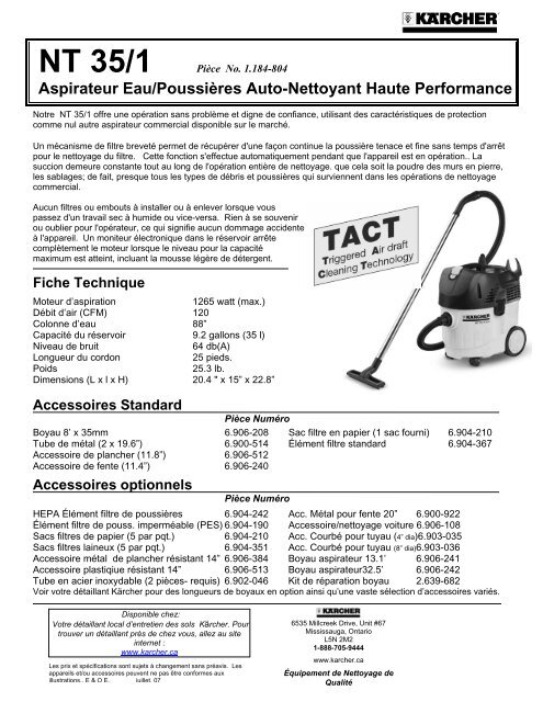 Aspirateur Eau/Poussières Auto-Nettoyant Haute Performance