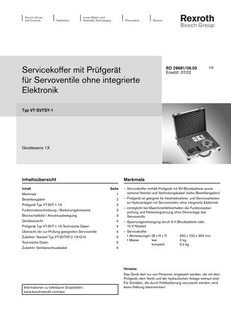 Servicekoffer mit Prüfgerät für Servoventile ohne integrierte Elektronik