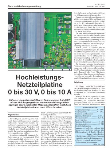 Hochleistungs- Netzteilplatine 0 bis 30 V, 0 bis 10 A - Lea