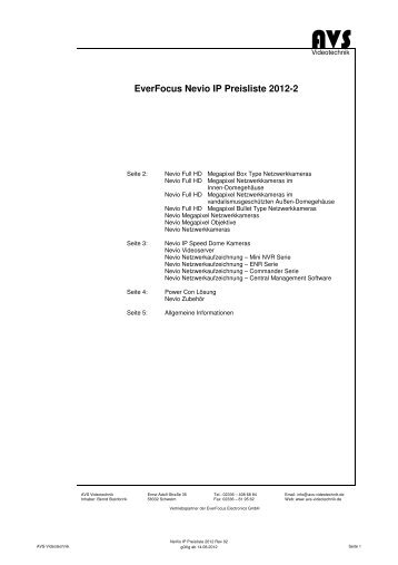 EverFocus Nevio IP Preisliste 2012-2 - AVS Videotechnik