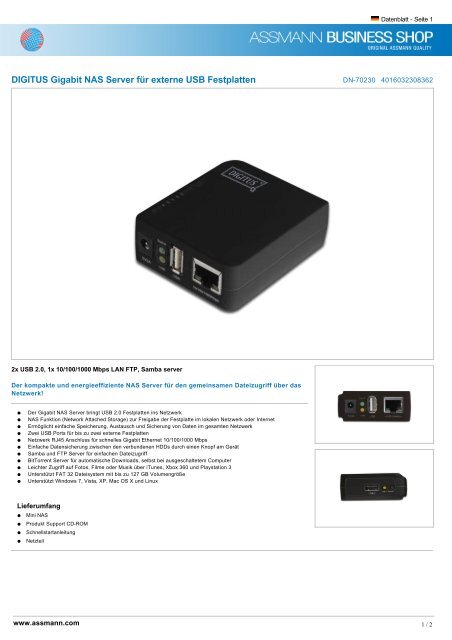 DIGITUS Gigabit NAS Server für externe USB Festplatten - Eno